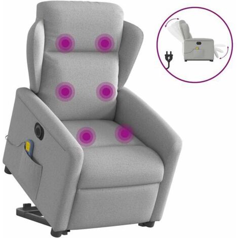 Chaise électrique relaxante avec massage intégré – Assise en tissu gris doux, réglage inclinable, fonction chauffage et vibration – Confort ergonomique pour salon ou bureau