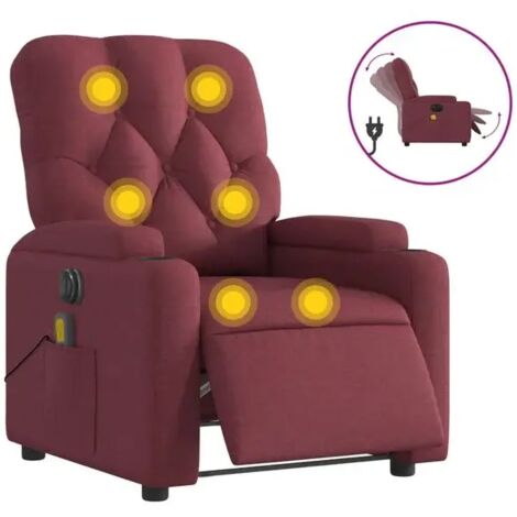 Chaise longue de massage électrique réglable en inclinaison, revêtue de tissu velours rouge vin, avec fonction chauffage et contrôle tactile – pour salon, bureau ou spa à domicile (1/5)
