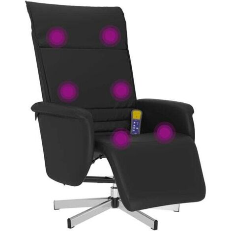 Fauteuil de massage inclinable en similicuir noir avec repose-pieds