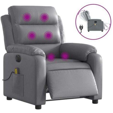 Fauteuil de massage électrique inclinable en similicuir gris