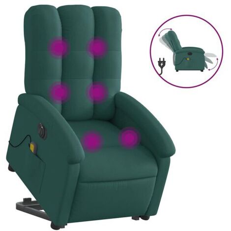 Fauteuil de massage électrique inclinable en tissu vert foncé