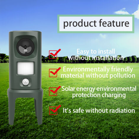 Répulsif ultrasonique solaire multifonction pour animaux et rongeurs – Émetteur lumineux rouge-blanc, étanche, avec capteur de mouvement et autonomie longue durée-lsw (1/4)