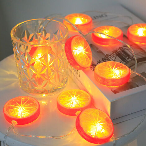 Guirlande lumineuse décorative 6 m avec 40 ampoules LED – Lampions en forme de tranches de citron et d’orange, effet scintillant, alimentée par piles – Idéale pour décoration intérieure, fêtes et ambi (1/2)