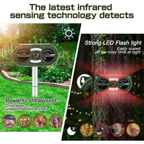 Répulsif solaire pour jardin – Détecteur de mouvement avec ultrasons et lumière LED, efficace contre oiseaux, chiens, chats et rongeurs – Équipement anti-animaux sans produits chimiques-lsw (1/4)