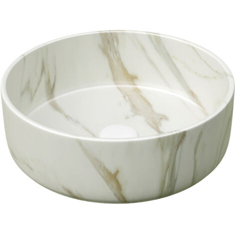 Lavabo rond de 36 cm à motif pierre, vendu séparément, robinet ou tuyau d'évacuation non inclus, meuble non inclus, blanc mat. (1/5)