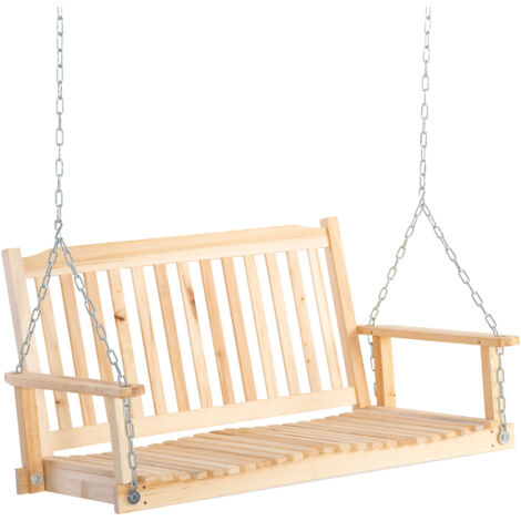 Balancelle double en bois massif – rustique et confortable, parfaite pour le jardin. (1/4)