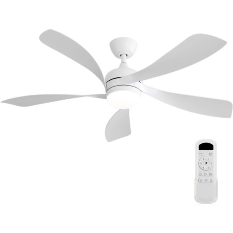 Ventilateur de plafond de 132 cm (52 pouces) avec lumière LED, convient au salon et à la chambre, blanc, télécommande à 6 vitesses, intensité variable, avec fonction mémoire. (1/5)