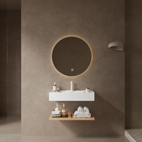 Meuble-lavabo avec vasque rectangulaire en acrylique blanc et étagère à rayures robinet non inclus. (1/5)