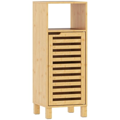 Mobilier en bambou, étagères ouvertes et portes à persiennes, couleur brun clair, espace de rangement naturel et élégant. (1/5)