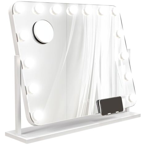 Miroir de maquillage LED, 3 modes d'éclairage, luminosité réglable, fonctionnement tactile, interface USB, dimensions : 62,5 x 49,5 cm, blanc. (1/5)