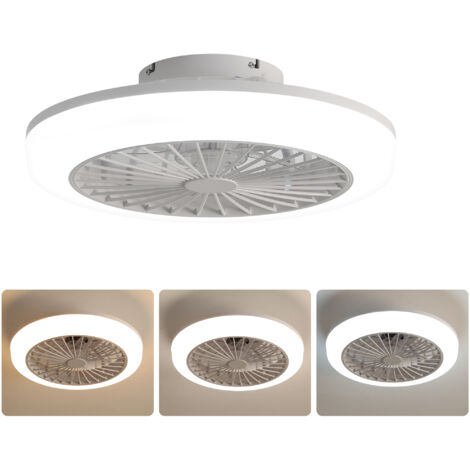Ventilateur de plafond plat de 46 cm (18 pouces) avec lumière et télécommande – design moderne sans pales adapté aux chambres, cuisines et salles à manger. (1/5)