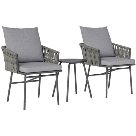 Ensemble de mobilier de jardin en rotin trois pièces, coussins compris — élégant et confortable. (1/4)