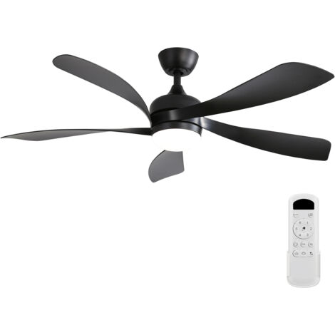 Ventilateur de plafond de 52 pouces avec éclairage LED – 3 couleurs de lumière à intensité variable, fonction mémoire, 6 vitesses de vent, moteur CC ultra-silencieux, mode été/hiver (inversé), minuter (1/5)