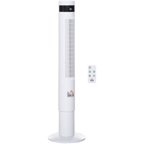 Ventilateur colonne/sur pied, trois vitesses de ventilation, télécommande, 50 W, minuterie 12 heures, écran LCD, oscillation à 85°, blanc, idéal pour la chambre
