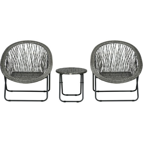 Jardin : Ensemble décontracté pliant gris acier, table + 2 chaises, pour terrasse et usage extérieur. (1/4)