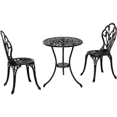 Double Garden : Table + 2 chaises en aluminium noir – Balcon et extérieur (1/4)