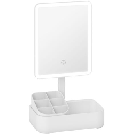 Miroir de maquillage LED rechargeable avec lumière, rotation à 180°, 2 modes d'éclairage, blanc. (1/5)