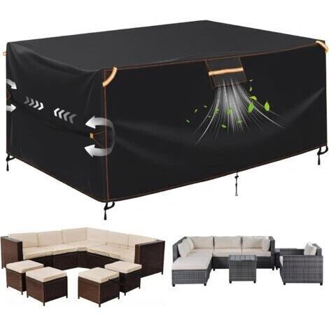 Housse pour Salons de Jardin 420D Tissu Oxford Imperméable, Bâche de Meubles de Jardin, Housse de Protection de Table d'extérieur résistant aux intempéries avec Ventilation, 250x210x90cm (1/5)