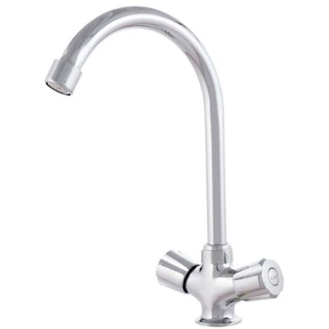 FOREHILL Robinet de lavabo en alliage de zinc, plaqué chrome, eau chaude-froide, tuyaux, bec haut, deux poignées [QLI-FA938] (1/5)