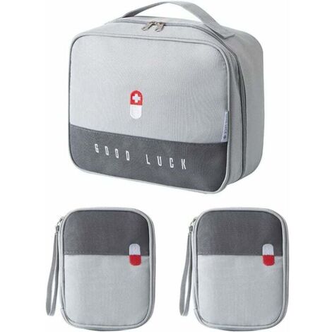 Borsa porta medicinali FOREHILL da 3 pezzi, kit di pronto soccorso portatile, scatola medica, kit di pronto soccorso vuoto, borsa medica di emergenza impermeabile per casa, viaggio, campeggio, grigio (1/4)