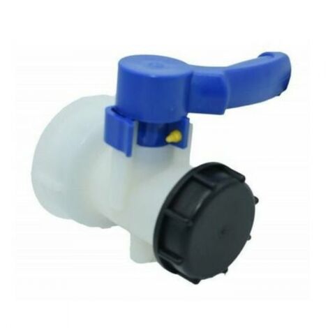 Robinet de cuve de récupération d'eau 1000L – Vanne papillon DN40 en plastique HDPE – Filetage S60X6 2' pour réservoirs IBC