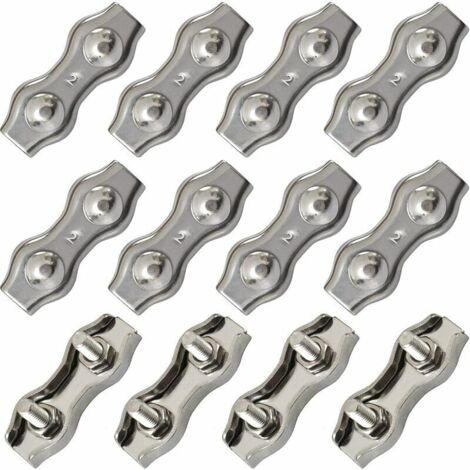 Duplex Pinces En Acier Inoxydable Double Serre CâBles Inox Connecteur De Corde Pince Serre CâBles Duplex Pince M2 Pince De CâBle Pour CâBles De CâBles MéTalliques De 1.5mm, Argent 12 PièCes (1/5)