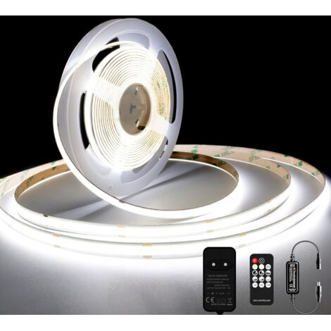 Ikodm – Ruban LED COB 10M 6000K – Blanc froid 384 LEDs/m – Alimentation et télécommande incluses – CRI 93+ – Largeur 8mm pour décoration intérieure - 384LEDs