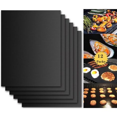 Accessoire pour grillage Tapis de cuisson pour barbecue, lot de 12 plaques de cuisson pour barbecue et four - 40 x 33 cm Plaques de cuisson antiadhésives et réutilisables pour barbecue à gaz, au charb