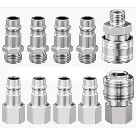 Kit de 10 raccords rapides pneumatiques pour compresseur, 1/4" BSP, raccord rapide, raccord d'air, tuyau, connecteur d'air comprimé, mâle et femelle