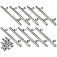 10x 160mm Stainless Steel T Bar Kitchen Handles, Ø12mm Cabinet Door Bar Handle with Screws