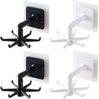 Rotating Storage Hooks, 360° Rotating Folding Hooks, Kitchen Hooks, Self Adhesive, Waterproof, No Punching, for Kitchen, Bathroom, Office Supplies, Home, 772.5 cm (black / white)