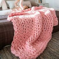 (80X100,Pink)Plaid Tricot Grosse Maille Plaid Grosse Maille Plaid Tricot Couverture De Canapé en Laine Grossière Tissée À La