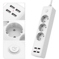 Multiprise USB standard européenne avec 3 prises, multiprise avec 4 ports USB, multiprise avec interrupteur, cordon d'alimenta