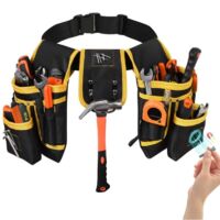 Ceinture à Outils Magnétique Noir Jaune 26 Poches, Ceinture Padded Heavy Duty pour Électricien, Charpentier, Artisan, Construction, Utilisation Intense