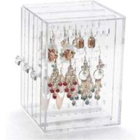 Support de Boucle d'oreille Acrylique Boucle d'oreille en Présentoir Rangement Boucles Doreilles Porte Boucles d'oreilles Boîte de Rangement avec 3 Tiroir Vertical pour Femmes