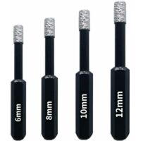 Set di 4 punte diamantate per piastrelle, ceramica, gres porcellanato, piastrelle, vetro e pietra. Punte diamantate professionali per seghe a tazza - 6 mm, 8 mm, 10 mm, 12 mm