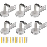Lot de 6 supports de main courante en acier inoxydable, supports de main courante incurvés pour rails ronds, supports de garde-corps d'escalier, supports de main courante avec vis de montage pour gard