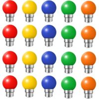 FOREHILL Confezione da 20 lampadine LED colorate B22, lampadine a baionetta da 2 W, rosso, giallo, arancione, verde, blu, infrangibili (equivalenti a 20 W)