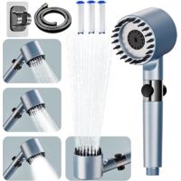 Soffione doccia ad alta pressione, soffione doccia a risparmio idrico con tubo flessibile da 1,5 m e supporto, 4 modalità bagno regolabili, soffione doccia anticalcare con pulsante di arresto