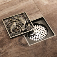 Sifone per scarico a pavimento in ottone anticato da 10 cm, griglia di copertura per cucina, bagno, WC, lavanderia, giardino esterno