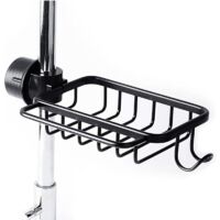 Porta spugna per rubinetto FOREHILL con gancio, cestino in alluminio, portaoggetti per lavello da cucina, supporto per doccia, ripiano per sapone o shampoo (nero - aggiornato)