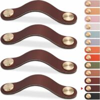 FOREHILL 4 pezzi Maniglia per mobili in pelle, Pomello per porta di armadietto, Pomello per cassetto in pelle, Maniglia per mobili vintage per armadietti, cassettiera, cucina, bagno (marrone scuro, 96