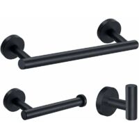 Set di 3 portasciugamani da parete in acciaio inox cromato, accessori per il bagno da 12"/305 mm, portasciugamani + porta carta igienica + ganci per asciugamani FOREHILL (nero)