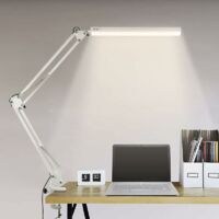 Lampada da scrivania a LED, lampada da tavolo pieghevole per architetti con morsetto, 10 livelli di luminosità x 3 modalità colore, lampada da tavolo regolabile, protezione per gli occhi, adattatore C