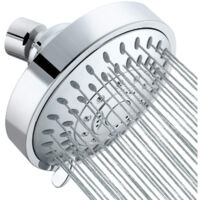 VURAHOME - Pommeau de Douche Solaire Rond, 4 Pouces Pomme de Douche Haute Pression, Pommeau de Douche Cascade, Anti Calcaire Chromé Pour Salle de Bain, Pomme de Douche Economie Eau Amovible, 5 RéGlage