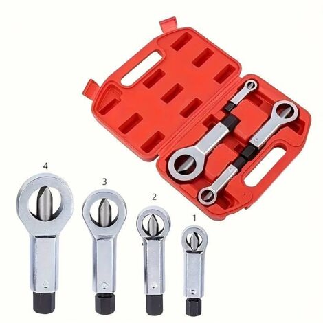 Coffret 4 Casse-Écrous Robustes Métalliques Haute Résistance - Outil pour Vis & Écrous Cassés Corrodés - Avec Sacoche de Rangement Artisans & Bricoleurs (1/4)