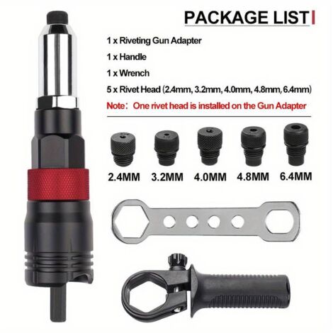 Kit de Machine à Riveter Professionnelle Multifonctionnelle 2,4-6,4 mm - Adaptateurs Perçage & Poignées Clés - Idéal pour Bricolage & Atelier Artisans & Bricoleurs