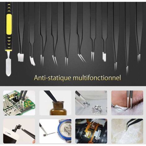 MMOBIEL 7x Pincettes de précision ESD Antistatiques en Acier Inoxydable
