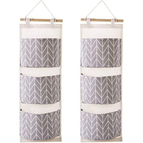 Organisateur de placard au-dessus de la porte, 2 paquets de sacs de rangement suspendus au mur avec 3 poches pour chambre et salle de bain (gris) (1/2)