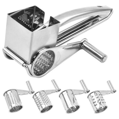 Râpe à Fromage Rotative en Acier Inoxydable, Moulin à Râpe Fromage à Main Professionnel, Petit Ménager Moulin Râpe avec Lame de Tambour Multifonctionnelle, Déchiqueteuse Rotatif de Tranche de Cuisine (1/4)